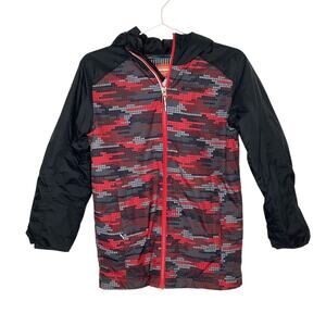 Columbia Red Black Gray Winter Snow Ski Coat Hooded Zip Closure Medium